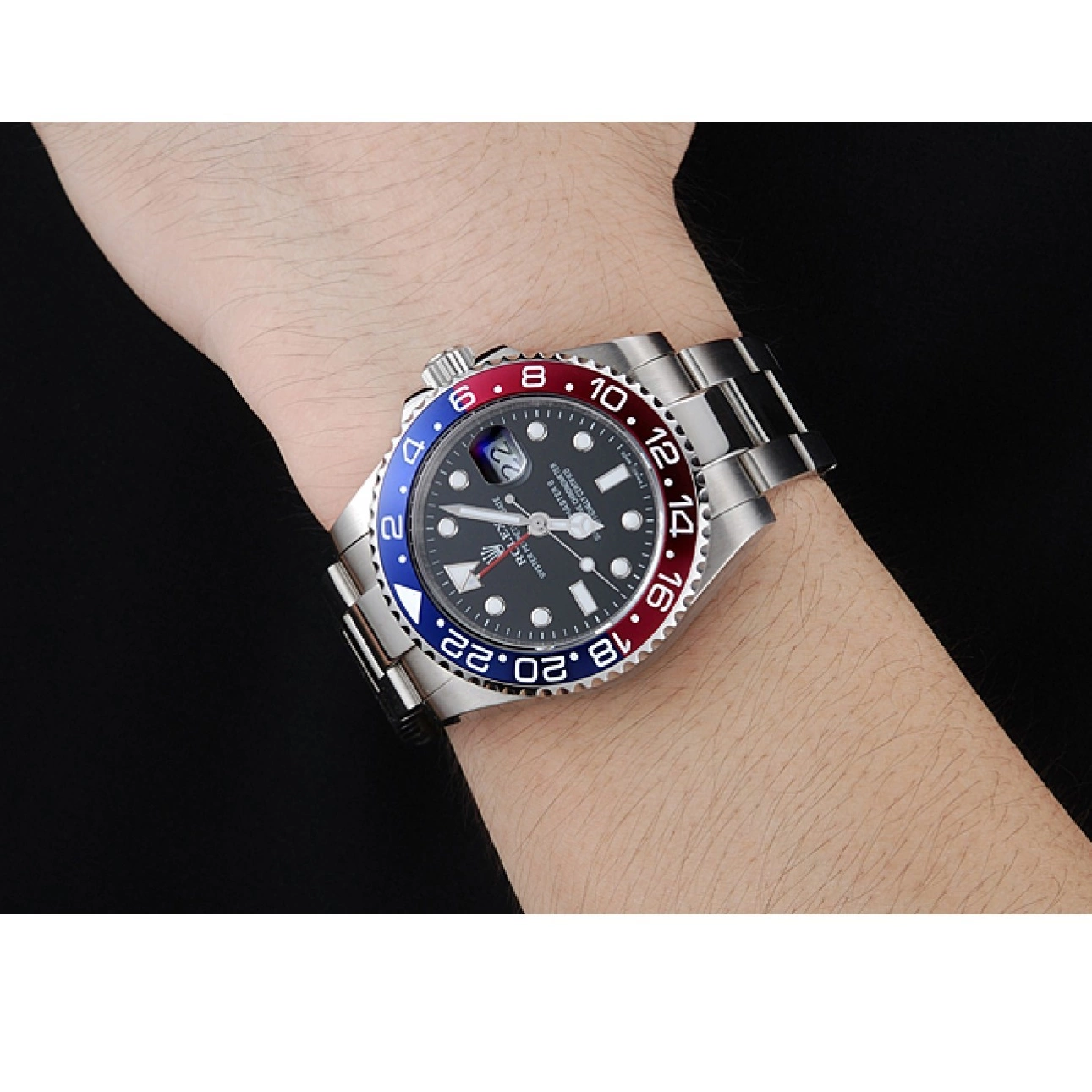 Rolex aaa copy Watch Black Master Blue Dial GMT Red Rose Rolex II Bezel 0613